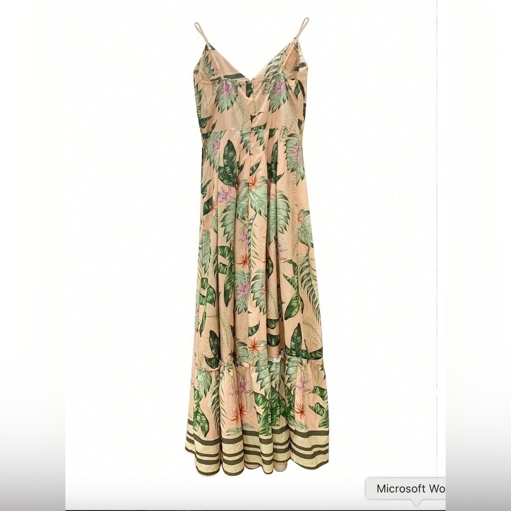 Tropical Print Striped High Slit Spaghetti Strap Maxi Dress - Picture 2 of 7